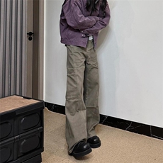 欧美复古中腰阔腿工装裤子男春秋冬新款辣妹设计感宽松直筒牛仔裤，男装牛仔裤，四季星座505