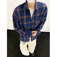 现货~磨毛格子大码长袖衬衫C5900/特P25藏青，男装衬衫，电商A094