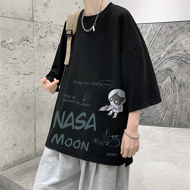 Q11187-P30NASA联名同款春夏季七分袖t恤大码五分袖男短袖中袖,男装T恤,电商A040