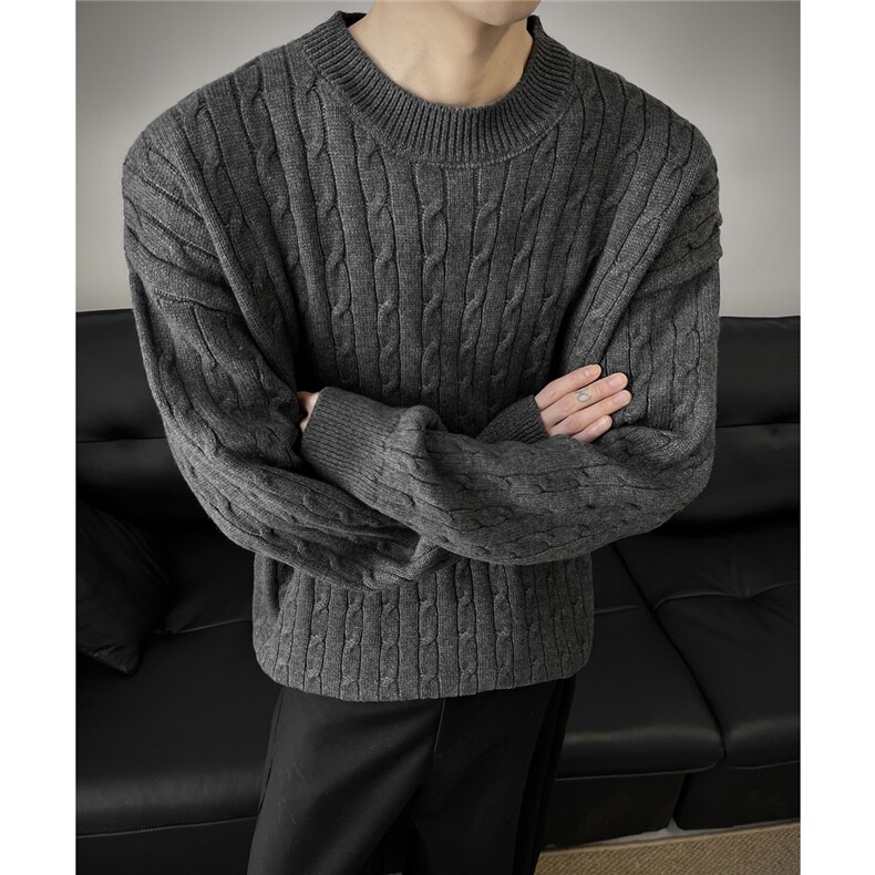 男装冬季麻花打底圆领长袖针织衫老钱风内搭宽松毛衣外套S540特58,男装T恤,电商A233-1