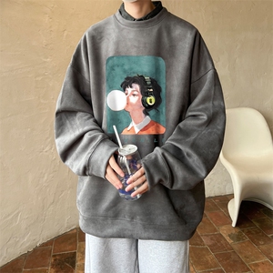 早秋！2025秋冬新款男士印花麂皮绒圆领卫衣百搭长袖WYJP107特P35图片