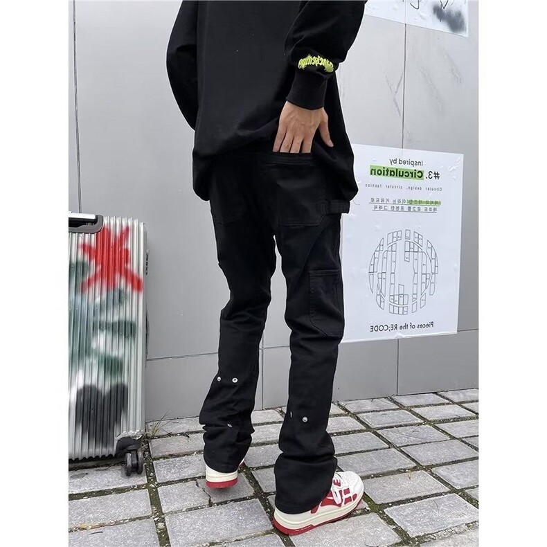 1506/QK9550/P46美式高街vibe风纯色宽松显瘦微喇叭直筒休闲长裤,男装休闲裤,星座1506