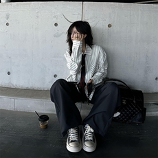 美式潮牌高街复古泡泡纱竖条纹日系肌理长袖衬衫男女休闲宽松衬衣，男装衬衫，电商A486