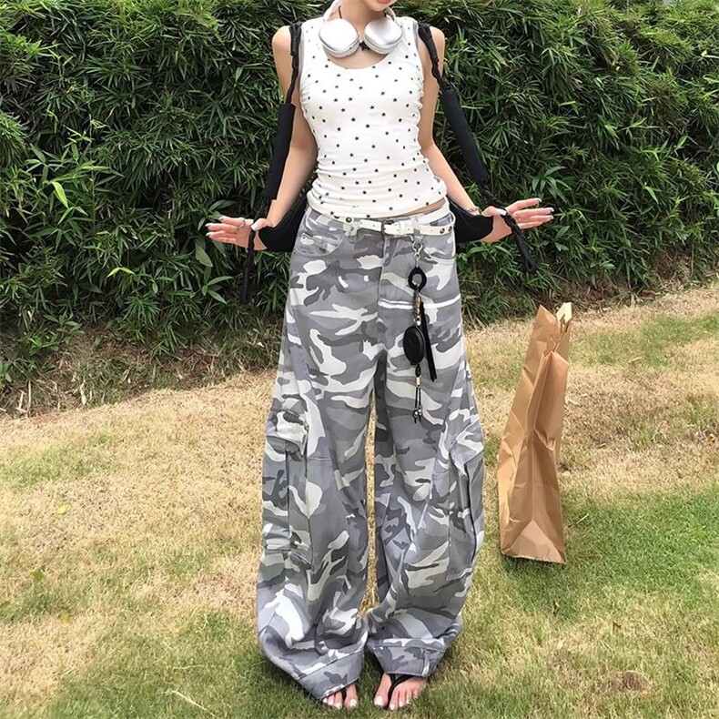 个性街头百搭工装牛仔裤女春秋新款设计感宽松高腰阔腿拖地牛仔裤，男装牛仔裤，星座506A