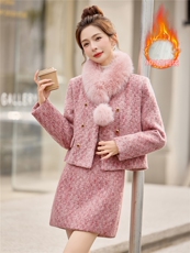 【现货bao款】2025冬装新款韩式淑女小香羽绒短裙套装90绒狐狸毛，女装套装/套裙，韩宇舍