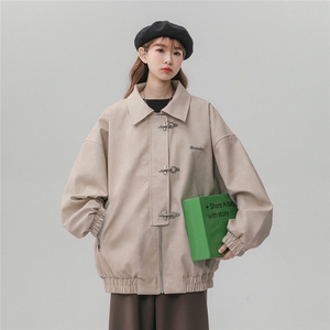 中性风美式夹克女大码夹克男水洗雪花皮衣女JK8741P130控168图片