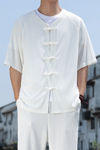 2025夏季新款风男装汉服盘扣新中式开衫唐装竖纹衬衫C101-P45图片