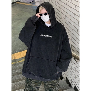 得物抖音高品质 秋360克重磅做旧炒雪花印花连帽水洗卫衣 ASL1604图片