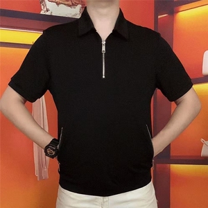 男士半拉链翻领夏现货潮流短袖t040-p