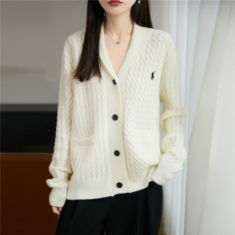 2026年秋季时尚百搭通勤简约休闲麻花开衫，女装针织衫/毛衣，思牵羊绒