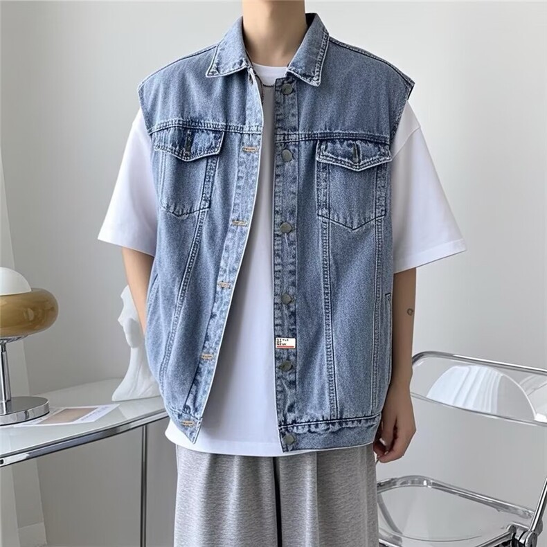 新款流行文艺慵懒潮流气质牛仔马甲男潮牌休闲工装坎肩夹克马甲,男装背心/马甲,星座516A