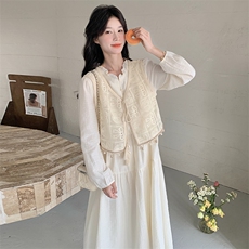 2025年秋季新款米杏色两件连衣裙203-8883-P155-K218，女装套装/套裙，帛锦泉