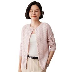 秋冬新款洋气时尚百搭显瘦女款圆领35%山羊绒开衫，女装羊绒衫，艾巧羊绒