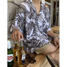 夏威夷涂鸦花衬衫短袖男潮牌外套夏季美式古巴领沙滩衬C2130，男装T恤，星座1116A（原606A-3）
