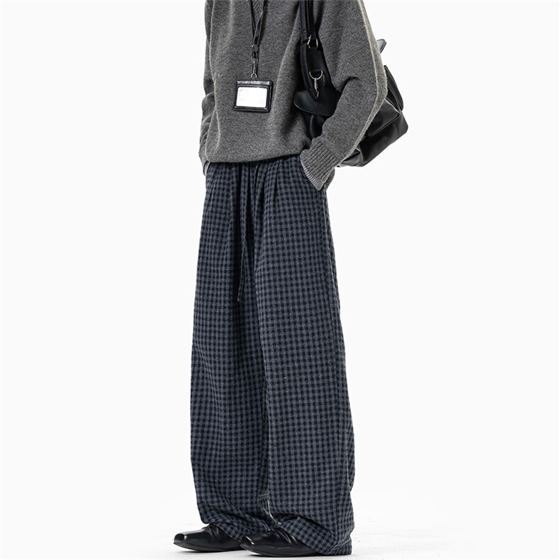特批P35无差价秋季新款港风休闲格子毛呢拖地大码休闲裤男K5795，男装休闲裤，电商A001-1