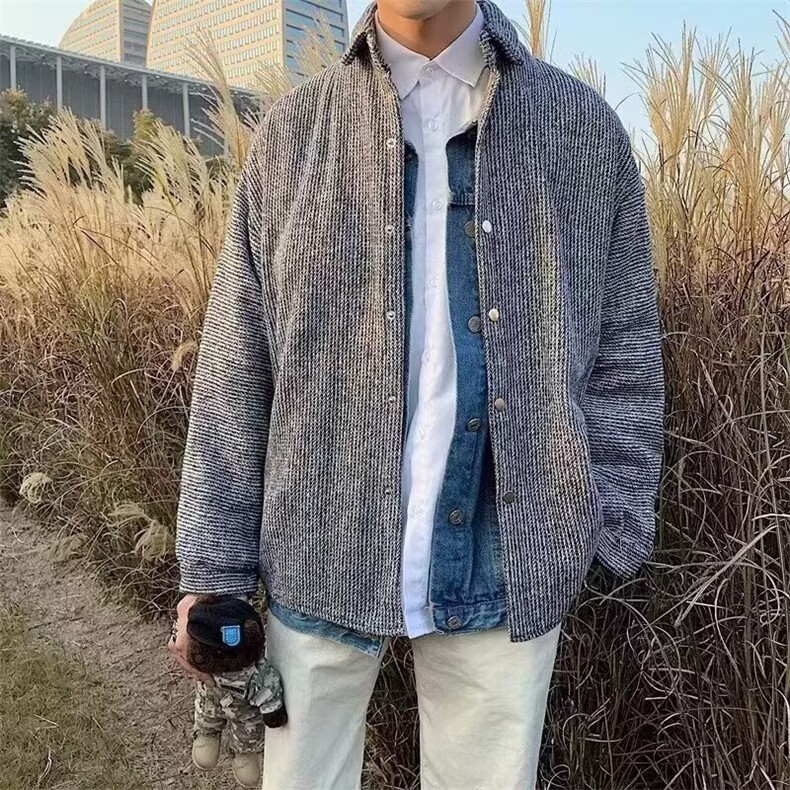 2025年美式日系简约百搭工装衬衫秋季新款宽松休闲纯色长袖衬衣,男装衬衫,星座601-1