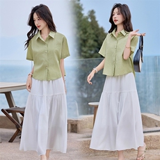 白色a字半身裙女2025夏装新款高腰超仙绝美垂坠感蕾丝边裙子，女装套装/套裙，贝蕾酷儿