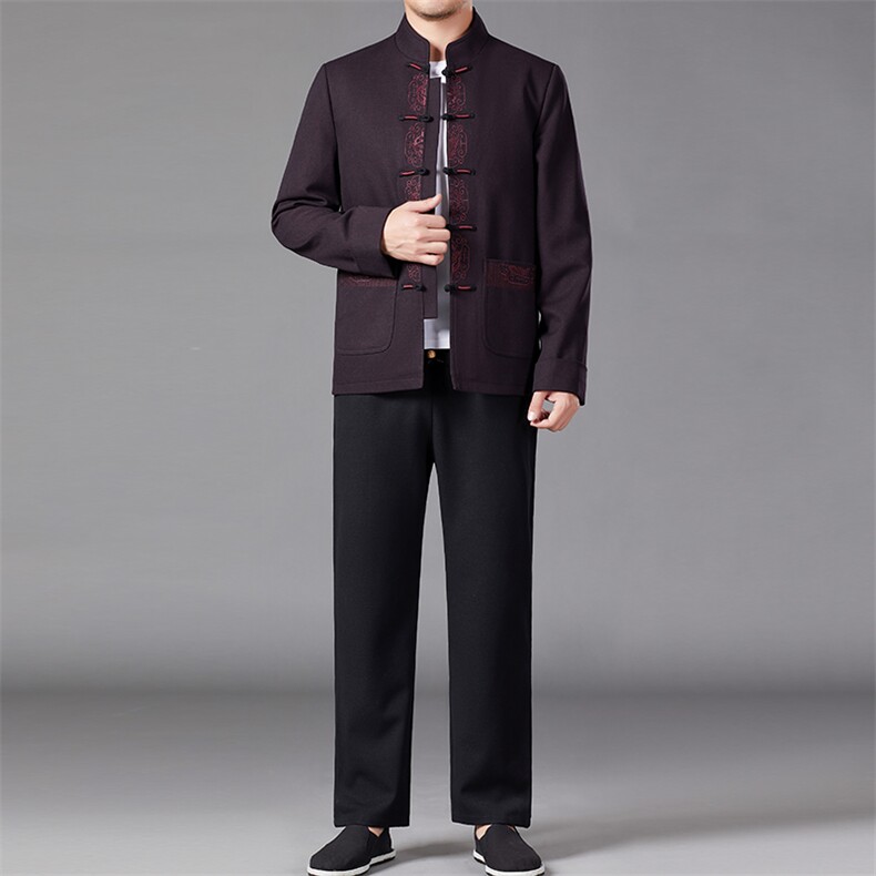 风唐装春季立领上衣休闲长裤中老年爸爸爷爷套装MJ7806-190，男装休闲套装，星座1105-3