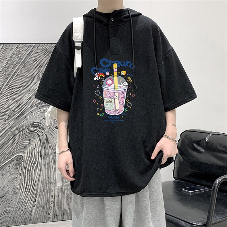 LD54332-P45NASA连帽短袖t恤男大码胖子带帽五分袖中袖,男装T恤,电商A040