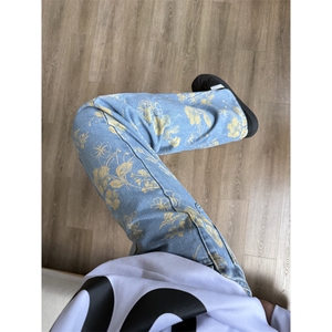B221 美式ins高街暗黑绣花宽松直筒牛仔裤LK25578-特P45控78图片