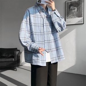 现货 CS1122-特批48 控88 活力格子衬衫男女宽松潮流长袖连帽图片