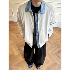 假两件格子翻领哈林顿早秋穿搭潮牌棒球服短款外套，女装短外套，星座506A