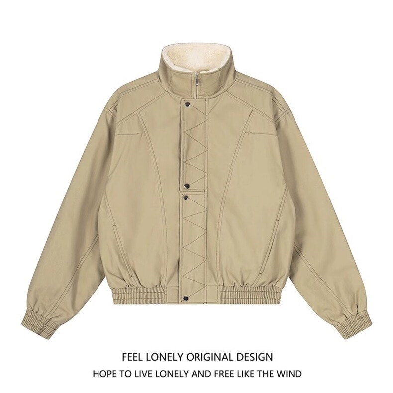 解构缉明线立领工装夹克秋冬加绒加厚廓形宽松棉服女B138-P110,男装夹克,星座910-1