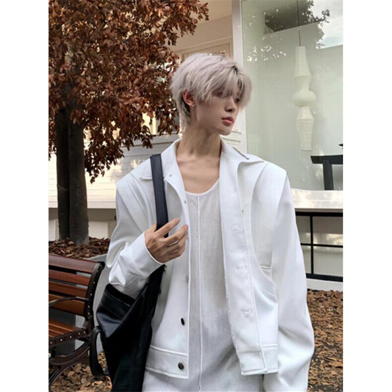 白色小众设计感垫肩外套男款春秋男高级感痞帅解构夹克JH282,男装夹克,星座1116A（原606A-3）