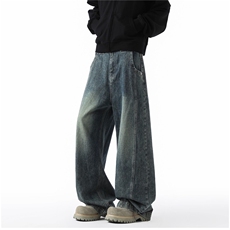 网图潮牌水洗复古阔腿牛仔裤痞帅拼接弯刀长裤A025-ZN6223-P40，男装牛仔裤，电商A025