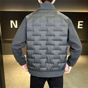 针织拼接加厚羽绒服男装短款冬季新款立领羽绒保暖外套图片
