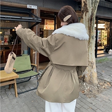 2024年冬季新款现货仿羊羔毛拼接羽绒服中长款派克服，女装羽绒服，橙子家