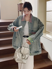 美式复古牛仔外套女2025春季新款盐系宽松小个子休闲渐变夹克上衣，女装短外套，浙宝305