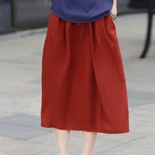 圆领口袋2021年夏季短袖中长款宽松棉时尚舒适半身裙，女装半身裙，雪樱依海