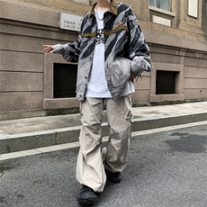 斑马纹渐变牛仔外套男秋季美式高街vibe风上衣春秋款潮牌乞丐夹克，男装夹克，星座601-2
