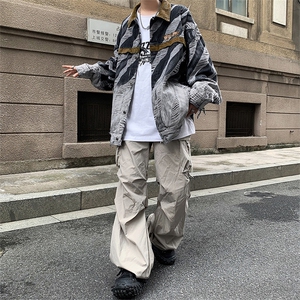 斑马纹渐变牛仔外套男秋季美式高街vibe风上衣春秋款潮牌乞丐夹克图片