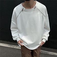 港风双侧金属拉链圆领卫衣男大码潮流纯色卫衣男WY77865P55控79，男装卫衣，星座226-1