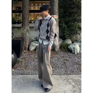 美式潮牌提花长袖毛衣男秋冬慵懒风宽松针织衫图片