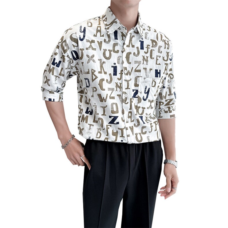 2025春季新款衬衫男士轻奢印花七分袖衬衫打底上衣901-C41P58,男装衬衫,星座901