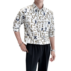 2025春季新款衬衫男士轻奢印花七分袖衬衫打底上衣901-C41P58，男装衬衫，星座901