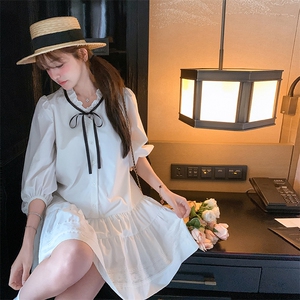 学院风甜美少女白色中袖连衣裙女2025春夏秋超火巨好看减龄小短裙图片