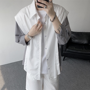 抗皱冰丝假两件拼接衬衫修身短裤套装商务百搭时尚套装显瘦 特P68图片