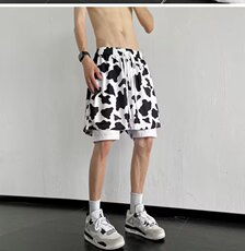 奶牛纹美式短裤男运动训练速干篮球裤夏季潮牌四分裤子D1060-P22，男装休闲裤，星座1008