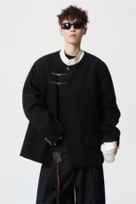 新中式拼色毛呢子西装大码M-5XL加棉大衣聚酯纤维XF78161P118，男装西服套装，星座227-7