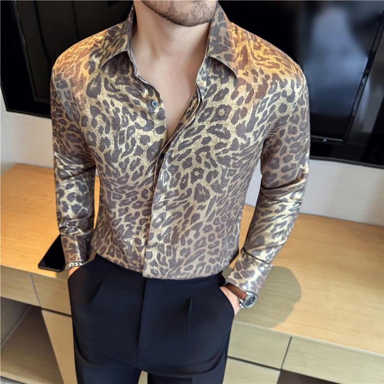 贵族金色豹纹花衬衫男士2025新款秋季高级感印花衬衣长袖C991-P73,男装衬衫,电商A213
