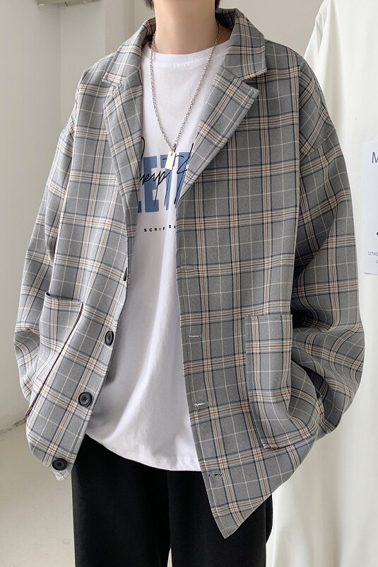 910A-W02-P75控95秋装新款条纹格子小西装情侣清新酷帅外套男,男装夹克,星座910A