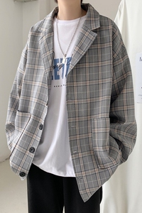 910A-W02-P75控95秋装新款条纹格子小西装情侣清新酷帅外套男图片