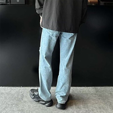 复古水洗破洞牛仔裤男直筒宽松2025年新款潮牌阔腿长裤百搭老爹裤，男装牛仔裤，星座506A