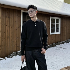 老钱复古毛衣肌理感极简翻领H58019-P70，男装针织衫/毛衣，星座1012-1