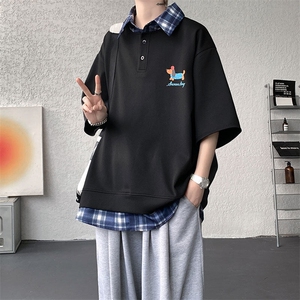 现货 DX10119-特批30 控68 夏季新款大码假两件腊肠狗短袖T恤图片