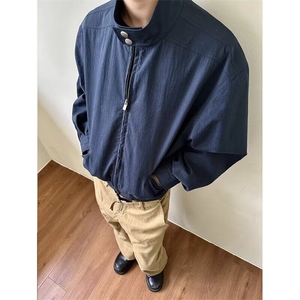 Q54/P69 重磅复合面料藏蓝黑色男士短款夹克机车服图片